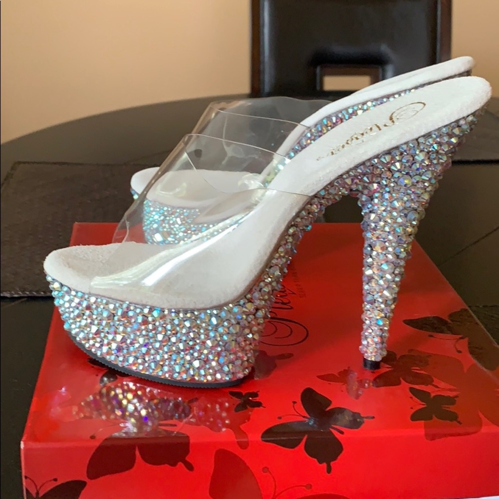 Silver multi-color bedazzled high heels